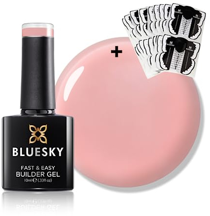 Bluesky Fast and Easy Builder Gel 10ml, Rose, Plus 50 Nail Forms | A warm pink tint that evens out the natural plate. Brush it straight from the bottle with no separate base coat.