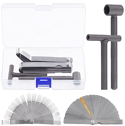 Glarks Kit di strumenti per la regolazione delle valvole del motore moto, 4 pezzi, con chiave a brugola per valvole, chiave di riparazione per viti delle valvole del motore con calibri di spessore per