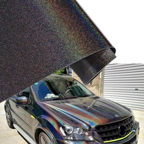 Blueshyhall Autofolie mit Regenbogen Effekt, Car Wrapping Folie Chameleon Grau Glänzend, Vinylfolie Auto Selbstklebend Wasserfest für Außen mit Glitzer (30 x 152 cm)