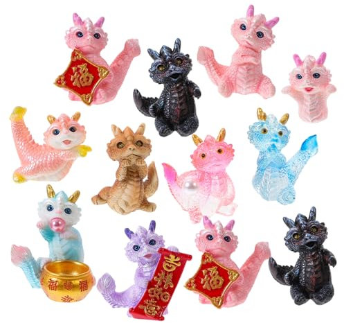 12 Pièces Mini Figurine Année du Dragon 2024 Statue De Dragon du Chinois 2024 Nouvel an Décoration De Gâteau De Dragon Miniature pour Décoration De Maison De Poupée