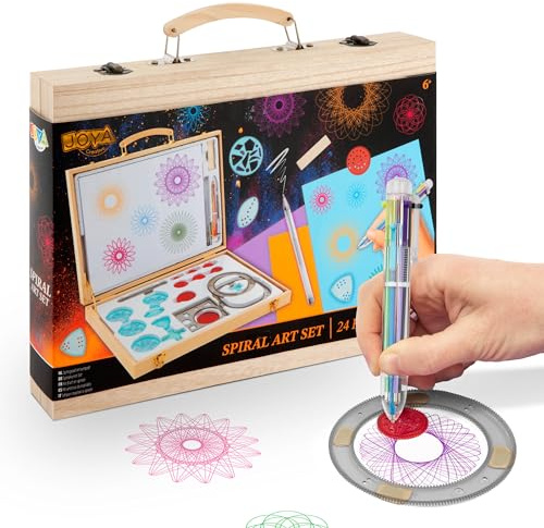 Joya Creative Set Spirograph pour Enfants - Ensemble de 24 pièces Spirographe dans Un Coffret en Bois - Ensemble de Dessins et de Coloriages Créatifs - Spiral Designer pour Enfants - Mandala
