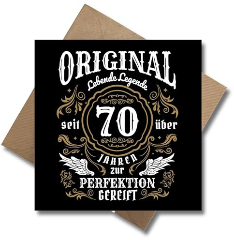WBdesignz Oldschool Geburtstagskarte mit Umschlag - 70. Geburtstag Geschenkkarte Happy Birthday - Karte zum 70ten (125 x 125 mm)