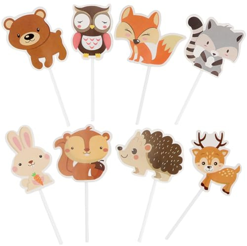 LNQ LUNIQI 24 Stück Tortendeko Geburtstag Waldtiere Cupcake Topper Deko Tortendekoration Tiere Muffin Topper Kuchen Deko für Kindergeburtstag Babyparty