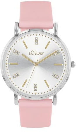 s.Oliver Armbanduhr Damen Quarzuhr Analog, mit Silikon Armband, Silber, 3 bar Wasserdicht, Kommt in Uhren Geschenk Box