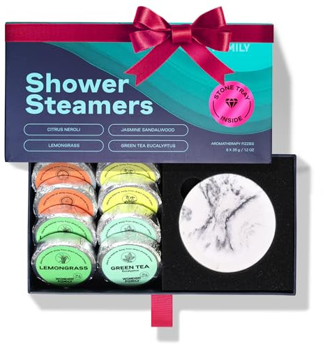 WONDER FAMILY Lot de 8 bombes de douche pour aromathérapie + plateau en pierre