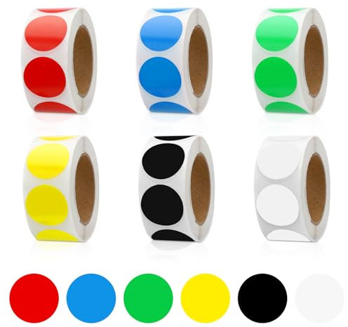 ZMDMAH 3000 Stück Klebepunkte Bunt 20mm Punkt Aufkleber Markierungspunkte Farbkodierung Runde Aufkleber Klebeetiketten Rund Etiketten für DIY Büro Kalende 500 Stücke/Rolle (6 Rollen) Adhesive Dots