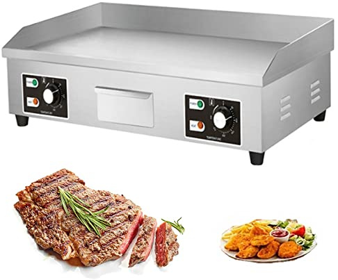 Plancha Eléctrica Comercial, Parrilla De Barbacoa De Cocina, Plancha Eléctrica De Acero Inoxidable, Placa Caliente De Encimera Antiadherente Parrilla De Barbacoa Comercial, Dos Quemadores Con Control