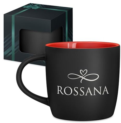 Maverton Tazza da caffè latte o tè in ceramica - 400 ml - Incisione personalizzata - Bicchiere con manico per bevande per Lei - Tazze da colazione per compleanno donna - Interno rosso - infinito