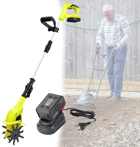 Quixnova Electric Tiller/Cultivator with 2 blades - Portable Soil Tiller Rotavator for Gardens, Vegetable Plots - tilling width 10.5cm, Working depth 25cm