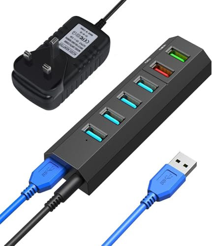 Vansuny USB Hub Powered 6 Port USB 3.0 Data Hub USB Extension Hub USB Splitter Powered with 12V/2A (24W) Power Adapter