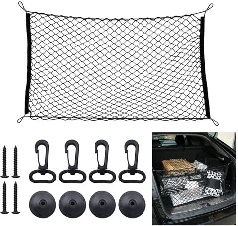 Rete Portaoggetti Auto 110×60 cm Estendibile Fino a 220×120 cm - Rete Bagagliaio Con 4 Ganci Elastica (Strato Singolo) per SUV e Camion