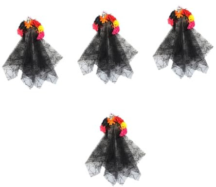 LIFKOME 4stücke Halloween Skull Veil Haarreif Spinnen-netz Kopfschmuck Für Cosplay Und Partys Mit Schwarzen Rosen Und Festlichem Design Für Halloween Feiern