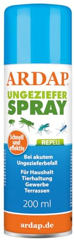 ARDAP Repell Ungezieferspray 200ml - Insektenspray bei akutem Ungezieferbefall - Abwehrend bei Insektenbefall - Insektenspray Wohnung - Schädlingsfrei - Wirkt schnell & effektiv (PT19)