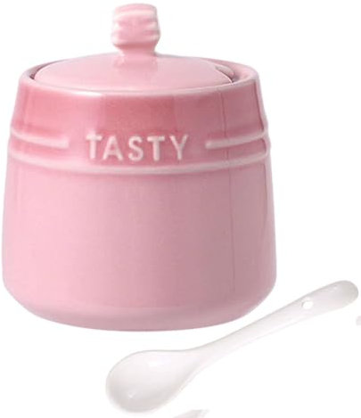 Tapa de azucarero de Porcelana y cerámica, azucareros para Accesorios de Barra de café de encimera, Cuchara para azucarero, Tapa de salero, Rosa, 240 ml/8,5 oz