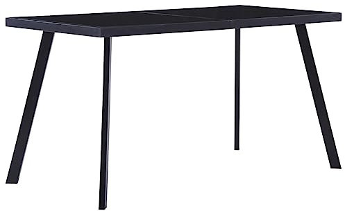 Homgoday Tavolo da Pranzo Nero 140x70x75 cm in Vetro Temperato, Arredo Tavolino da Giardino, Tavolo da Esterno, Tavolo da Terrazzo, Tavolo da Pranzo, Tavolo da Cucina Tavolo da Esterno