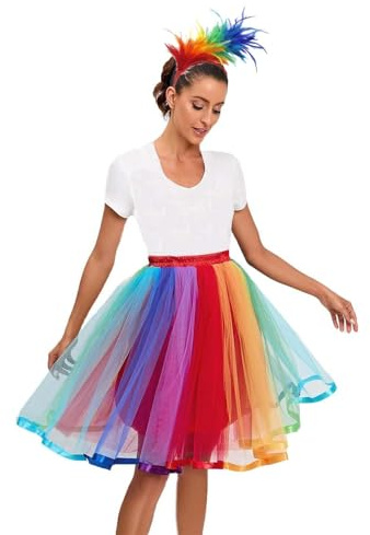 Bunt Tütü Damen,Tüllrock Knielang,Tütü Karneval,Damen Rot,Tüllrock Blau,Lang Karneval,Regenbogen,Tutu Blau,Bunt Kinder