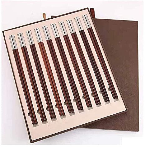 HADECOLL Bacchette riutilizzabili Lavabili in lavastoviglie Bacchette Cinesi Redwood Set di Bacchette in Acciaio Inossidabile da 10 Paia， in Legno massello Color Argento，