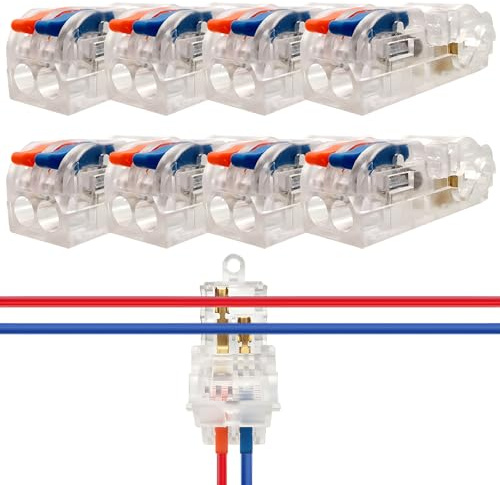 Connettori rapidi per cavi T tap Dujelixa (15-13AWG, rosso e blu 2T a 2) 8Pcs, connettori per cavi PC e rame stagnato a innesto, Non c'è bisogno di spellare i fili o scollegare l'alimentazione
