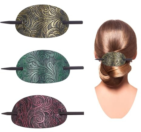 NICENEEDED 3 x Haarspange Aus Leder. Haarspangen Aus Kunstleder Mit Stab Haarspange In Ovaler Form Stilvoller Dutthalter Haar Accessoires Für Frauen Halloween