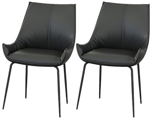 Casa Vital PERFINA Esszimmerstuhl, 2er-Set, B57 x T64 x H90 cm, echtes Rindsleder, Einfache Reinigung und Pflege, Esszimmermöbel, Pulverbeschichtet Metallgestell, 120 kg Tragkraft (Schwarz)