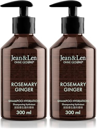 Jean & Len Feuchtigkeit Shampoo Rosemary & Ginger, für trockenes und sprödes Haar, mit Feuchtigkeitskomplex, würzig-frischer Duft von Rosmarin & Ingwer, ohne Parabene und Silikone, 300 ml