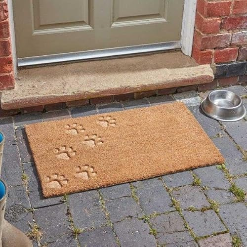 Garden Mile Decorative Outdoor Doormats - 45 x 75cm - Removes Grass, Mud and Dirt - Natural Coir Bristle with PVC Backing Machine Easy - Clean Non-Slip Doormats Large (Paw Prints)