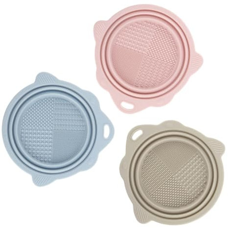 VALICLUD 3pcs Beauty Egg Cleaning Pad Portable Silicone Makeup Brush Cleaning Mat Foldable Bowl for Makeup Brushes Sponges and Travel