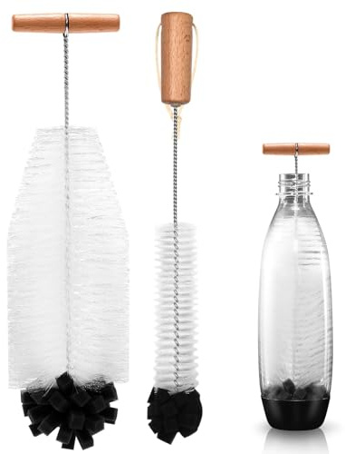 wokdsbl Juego de 2 cepillos para botellas de cristal Sodastream y accesorios duo, cepillo de esponja con mango ergonómico para biberones, garrafas, botellas de agua, botellas de aluminio