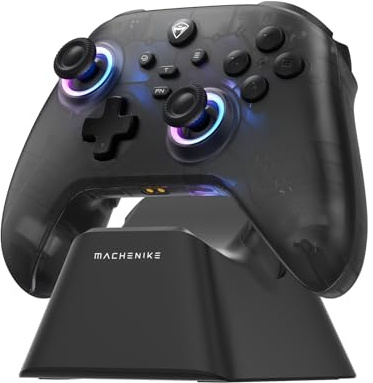 Machenike G3V2 Controller PC, Gamepad PC Wireless, 2 Einstellbare Hall Effekt Joystick, 2 Programmierbare Tasten, mit Bunten RGB-Lichtern, für Switch/iOS/Android, 1000mAh Akku (Schwarz PE UG)