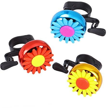 Toyvian 3pezzi Campanelli per Bicicletta in Lega di Alluminio Forma di Fiore Allarme Sonoro Chiaro e Forte per Bici Scooter e Mountain Bike Facili da Installare Colori Rosso Blu e Oro