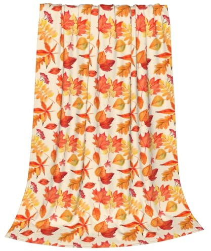 Newhomestyle Flanelldecke für Herbst und Herbst, Aquarell, Ahornblatt, für alle Jahreszeiten, gemütlich, warm, weich, leicht, Anti-Pilling-Decke, Orange, Heimdekoration für Sofa, Stuhl, Couch, Bett