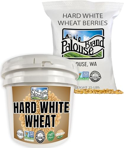 Palouse Brand Certified Glyphosate Residue Free | Hard White Wheat Berries | 25 lb Bucket and 25 lb Poly Bag Refill | Sproutable | Non-GMO Project Verified | Kosher | Poly Bag
