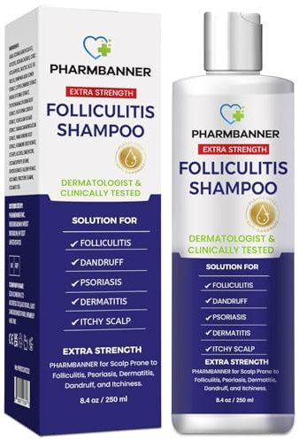 PHARMBANNER Folliculitis & Seborrheic Dermatitis Shampoo – Anti-Dandruff, Psoriasis & Itchy Scalp Treatment – Soothes Redness, Flaking & Irritation – 250ml