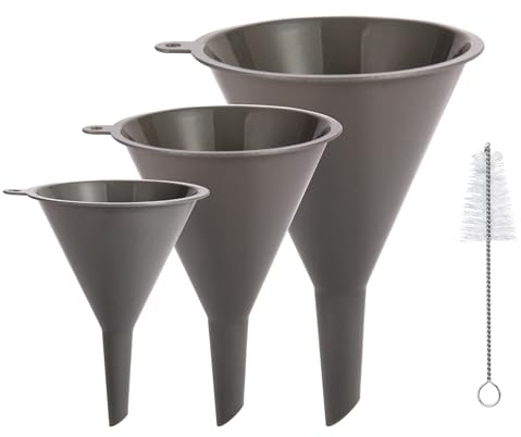 Plastic Kitchen Funnel Set of 3 with Clean Brush, BPA Free Round Food Funnels for Kitchen Use, Multifunctional Funnels for Filling Canning&Bottles, Suitable for Cooking, Lab and Automotive Use