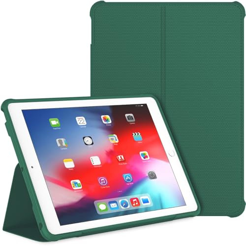 TXWLLIU Hülle für iPad 6. Generation/iPad 5. Generation 9,7 Zoll 2018/2017, Doppelt Faltbarer Ständer mit Stoßfester TPU-Rückseite, Automatischem Schlafen/Aufwachen, Dunkelgrün