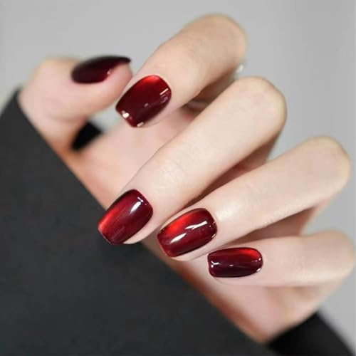 Auriselle Press on Nails Kurz 30 Stück Französisch Falsche Kurz Breite Nägel Künstliche Nägel Rote Katzenaugen on Nägels Glanz Kleben Nägels, Perfekt für Maniküre zu Hause