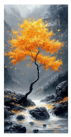 TODOAA Astratto Quadri Soggiorno Grande Albero della vita Montagna dell'albero d'oro Pittura Moderni Poster da parete- Camera da letto Ufficio Decorazioni(Giallo)-80x160cm Non incorniciato