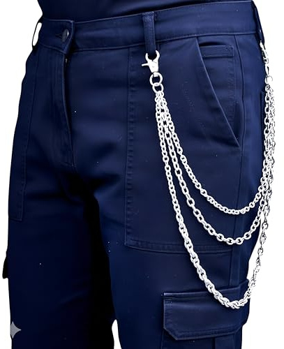Jean Chain Belt Pants Silver Side Chains for Men or Women Layered Wallet Pocket Clip Punk Goth Y2K Hip Hop Accessories