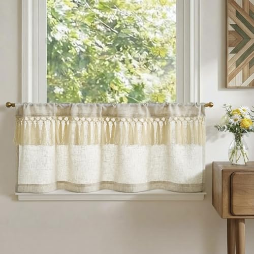 TOPICK Scheibengardinen Franse modern Bistrogardine 1Stück H45xB90 Beige