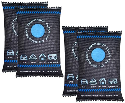 4Pack Car Dehumidifier Bags, 200g Reusable Car Moisture Absorber Bag, Leakproof Humidity Absorber for Windscreens & Interior To Prevent Damp, Condensation, Mould & Odour