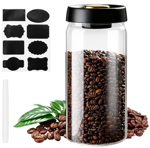 SUPRROW Kaffeedose Luftdicht, Kaffeebehälter 1800ml Bohnen Kaffeebohnen Behälter Mit Aufkleber Und Stift Aufbewahrungsdose Für Familie, Büro, Cafékaffeebohnen, Pulver, Tee, Nüsse