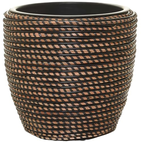 VIVANNO Rattan Pflanzkübel MASTELLO Schwarz 33x30 cm robust langlebig für innen