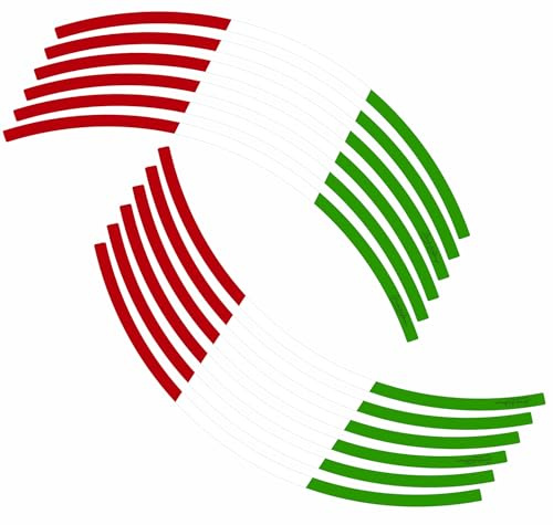 Set mit Streifen für Motorradreifen in Farben der italienischen Flagge für 2 Räder von 15 bis 19 Zoll | Motorrad-Radaufkleber | Motorrad-Aufkleber für Felgen gegen Regen und Sonne | Design Racing