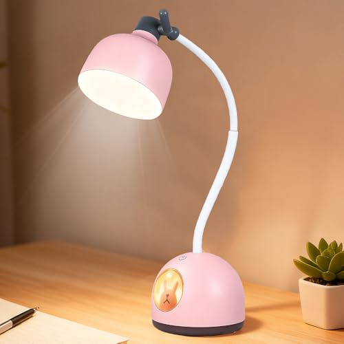 Dhqkqg Lámpara de Escritorio Niño,Lámparas de Mesita de Noche con 4 Modos,Lámpara de Escritorio LED de Carga con Sensores Táctiles,Lampara Lectura Niña,para Dormitorio Salón,Rosa Conejo