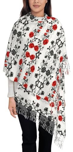 FHIZOAL Foulard tendance pour femme, motif floral et lierre rose avec feuilles, châle tendance pour l'automne et l'hiver, usage quotidien, bureau, voyage, Noir , taille unique