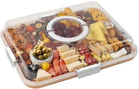 DHYUACN Caja De Madera Para Bento Plato de aperitivos con compartimentos for alimentos cocidos madera, caja Bento, tapa transparente, tabla queso práctica(White)