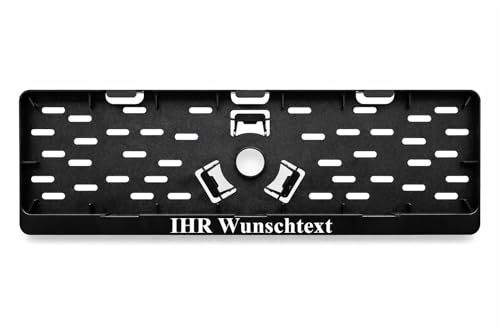 1x Stück Kurz Kennzeichenhalter 420 x 110 mm Kennzeichenhalterung in Schwarz/mit individuellem Wunschtext Weiß Direkt Bedruckt mit UV-Digitaldruck (1)