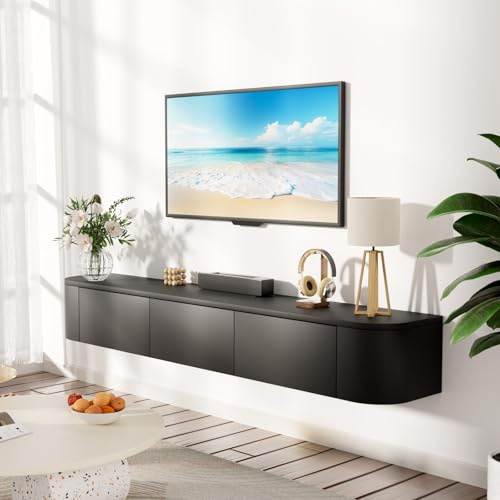 JMGJOY 160CM Schwebender TV-Schrank, TV Board Hängend, Fernsehtisch, Lowboard, TV-Mediakonsolle, TV-Regale, Modern mit Großem Stauraum für Wohnzimmer, Unterhaltungsraum, Schlafzimmer (Schwarz)