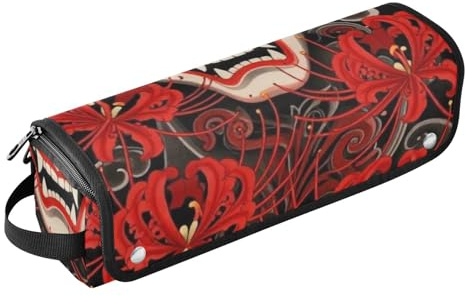 Estuche de viaje 2 en 1 para rizador con almohadilla resistente al calor, máscara Oni y lirio de araña roja, bolsa de almacenamiento para alisadores, bolsa de secador de pelo para mujeres