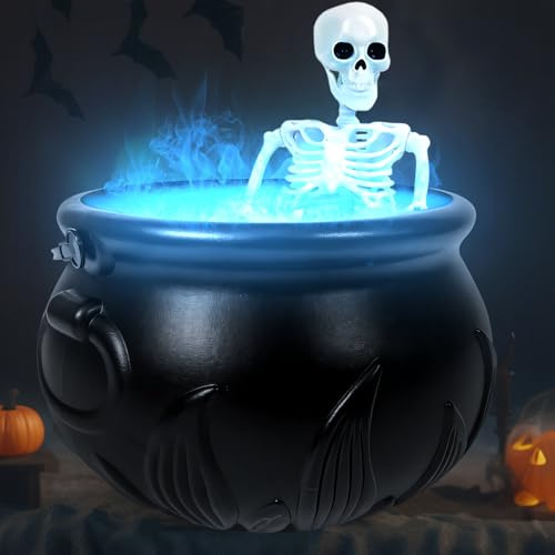 Halloween Deko Outdoor Hexenkessel mit Nebelmaschine und Licht,Party Deko | Halloween Hexentopf mit Skelett,LED-Lichtern und Nebel Diffusor,Großer Dekokessel Witches Cauldron für Spooky Party Deko